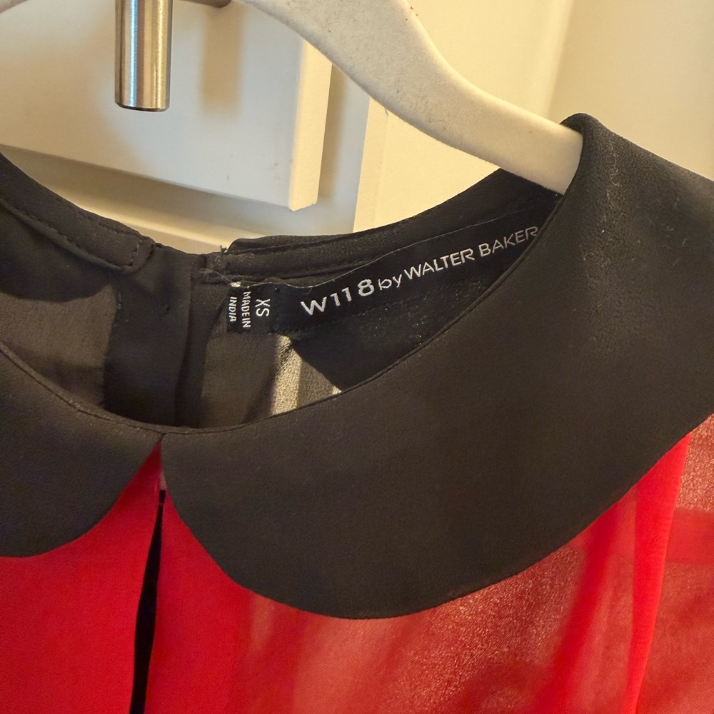 W118 by Walter Baker Sheer Red and Black Collared Blouse - Picture 2 of 3
